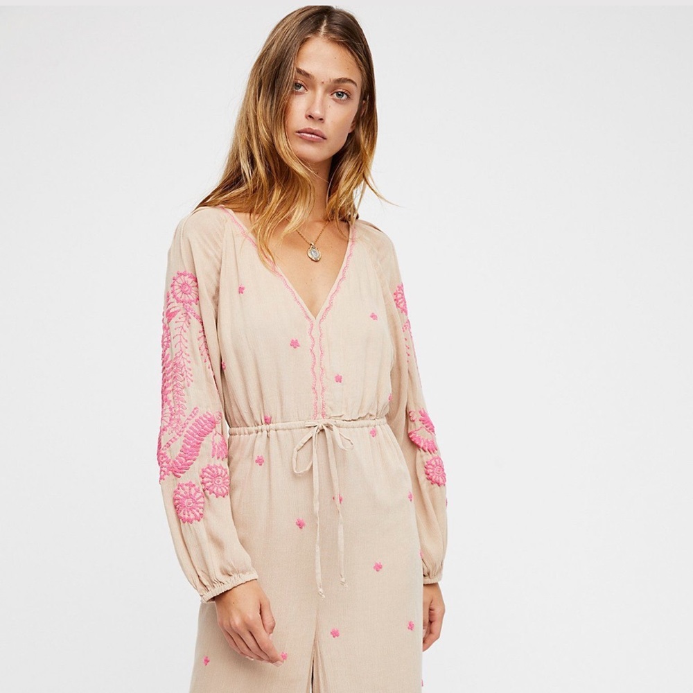 Free People Jumpsuit with pink embroidery 💗